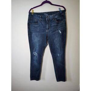 Time & True  Skinny Medium Wash Jeans Sz 16 Cotton Blend Denim Stretch Distresse